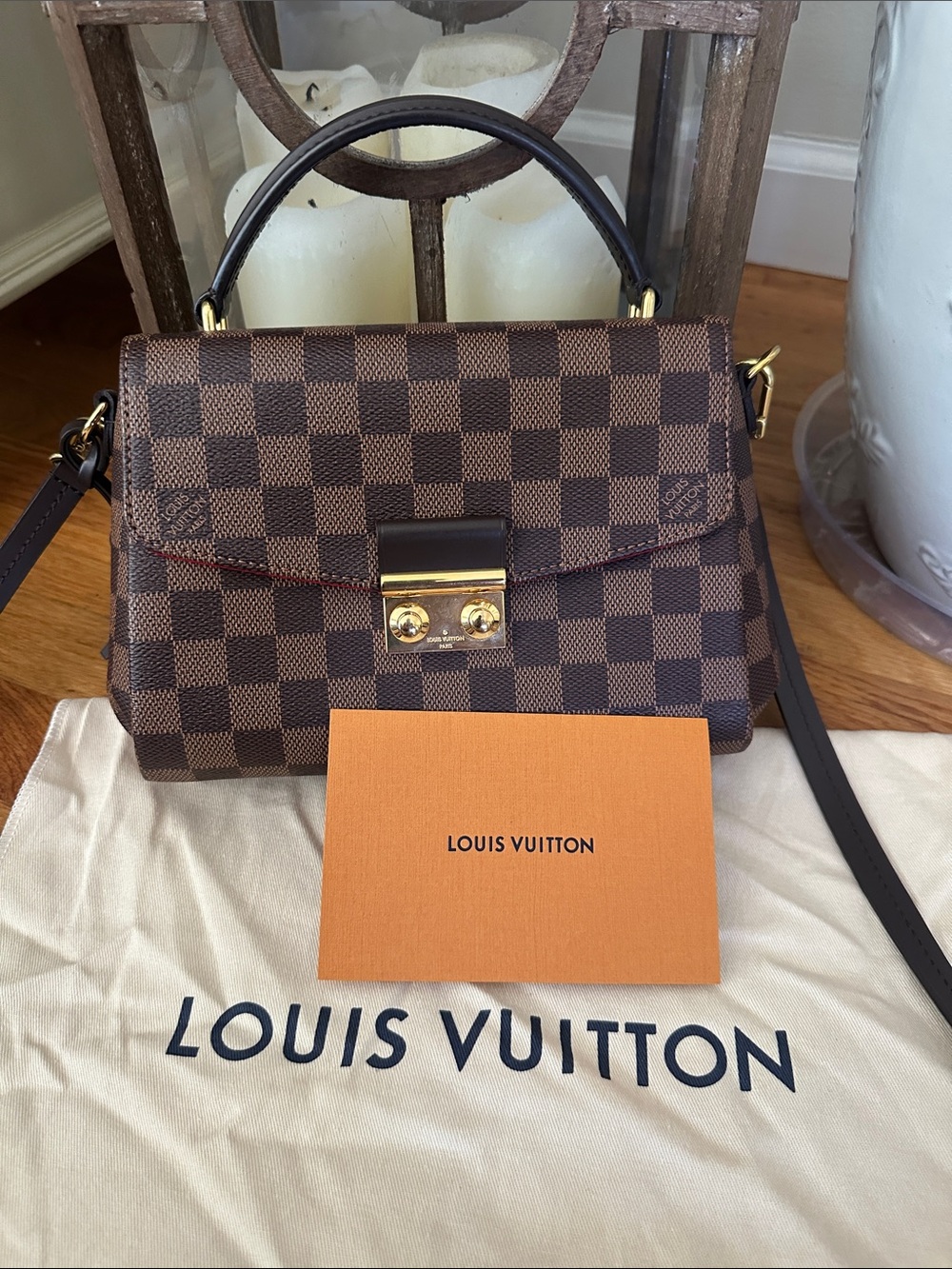 Louis Vuitton Brown Damier Croisette Satchel with Gold Hardware